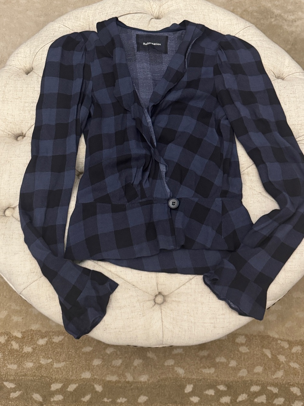 Reformation plaid ruffle sleeve top